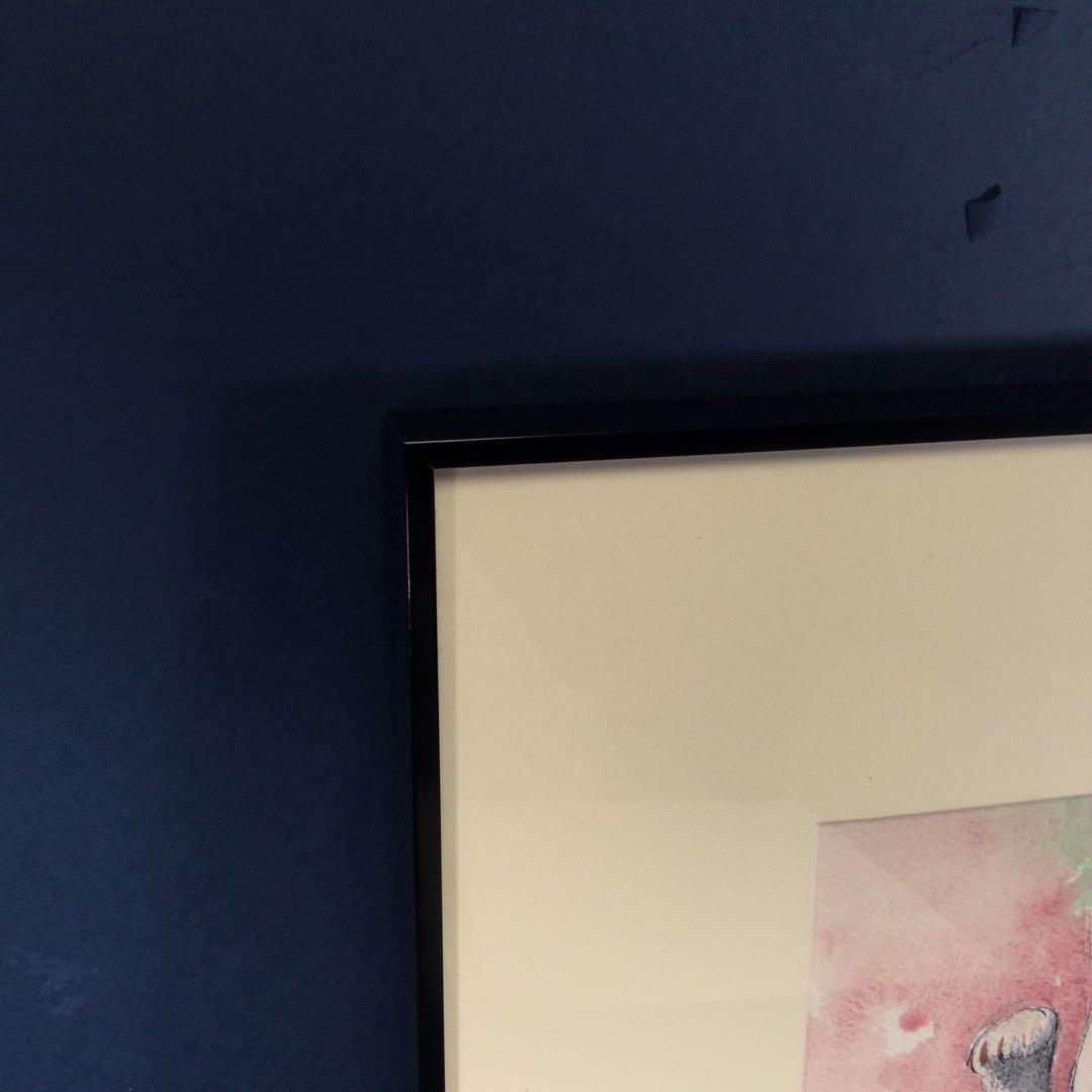 鍋島正一　「招福猫」　４号　水彩画　本人サイン　一点物