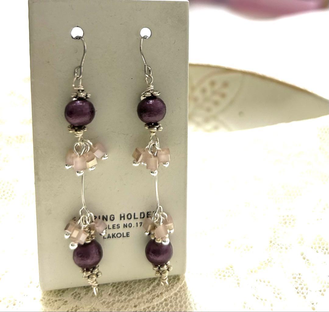 «958»◤リピーター様◢パープルコットンパール耳飾り*可憐なピンクビーズ