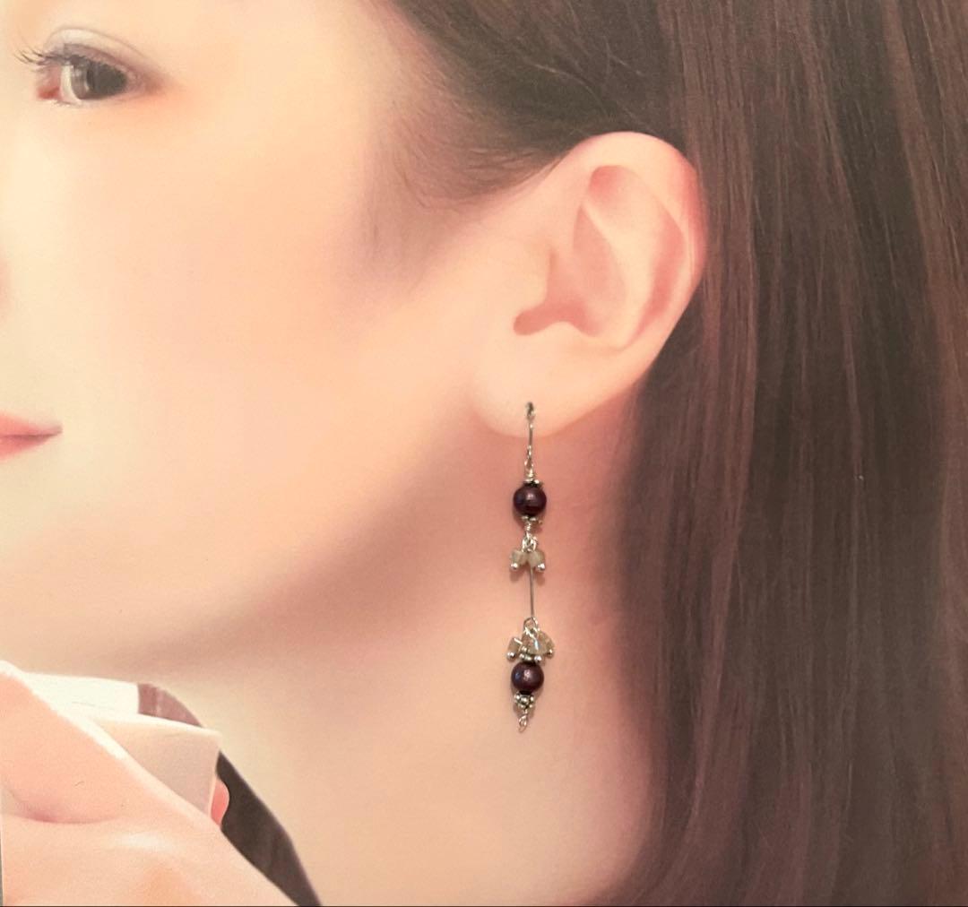«958»◤リピーター様◢パープルコットンパール耳飾り*可憐なピンクビーズ