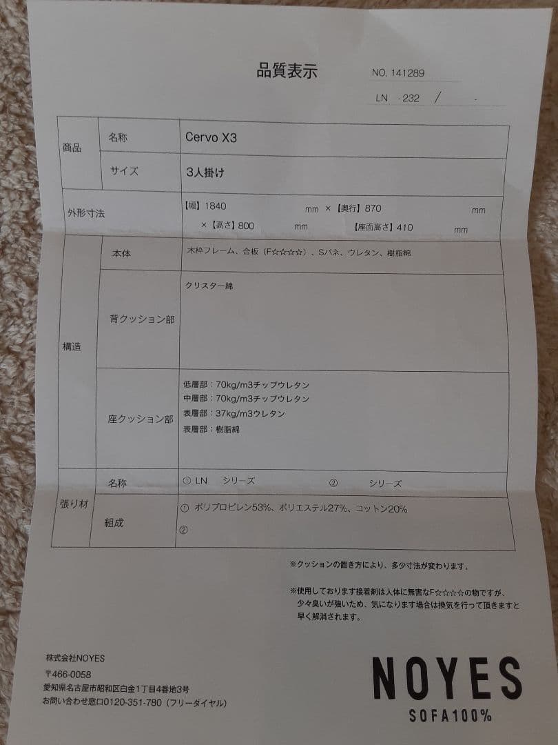 【直接引き取り限定　愛知県】NOYES ノイエス　ソファ