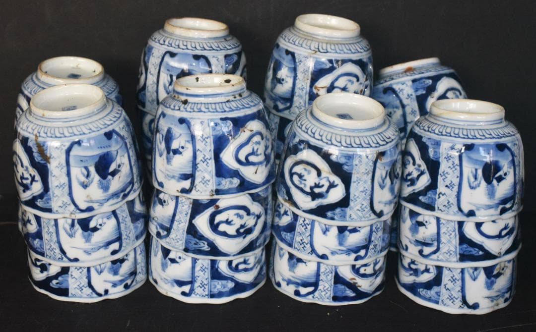 高級料亭向き◆染付◆向う付 小鉢 そば猪口◆２６客◆明治、大正◆01-10-02