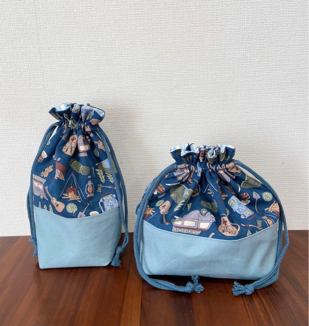 キャンプ柄 ハンドメイドレッスンバッグ入園入学準備　男の子　北欧風　5点セット