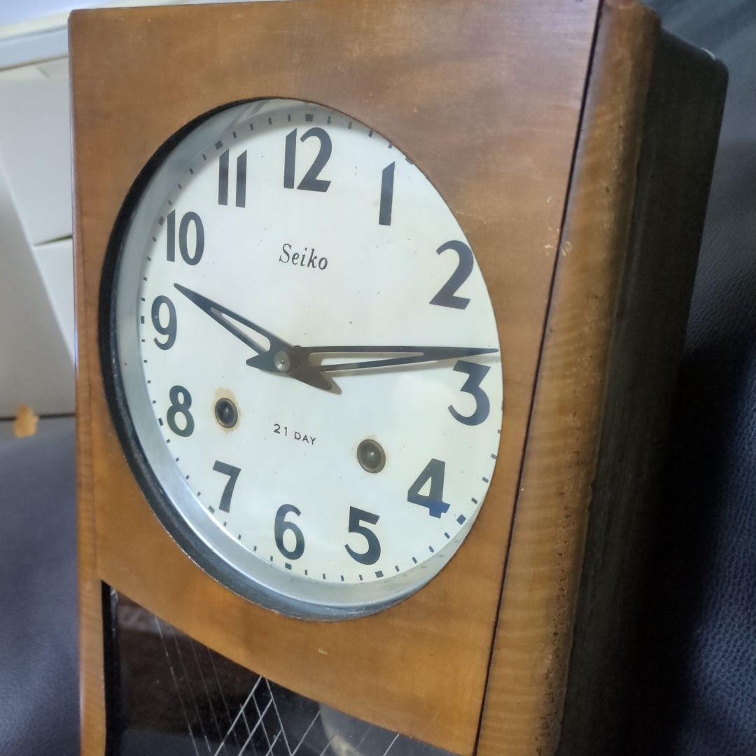 古い柱掛け時計　seiko　21DAY 　手巻き　稼動品　昭和レトロ