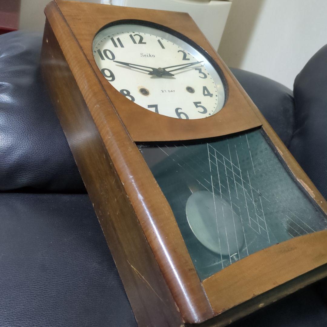 古い柱掛け時計　seiko　21DAY 　手巻き　稼動品　昭和レトロ
