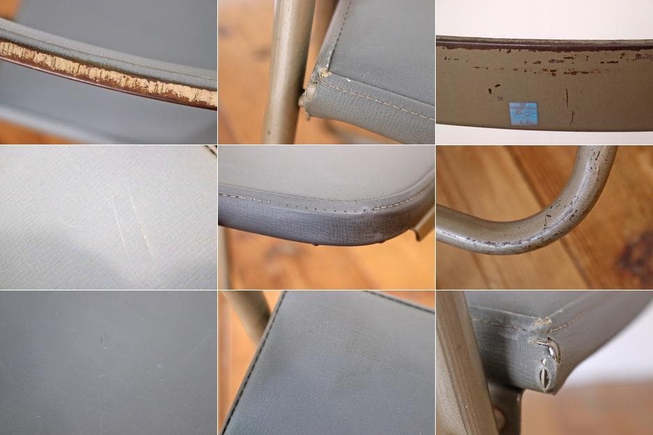 レトロ パイプイス チェア 折り畳み椅子 いす 合皮 グレー インダストリアル