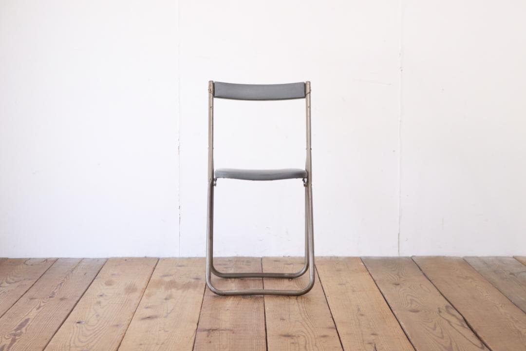 レトロ パイプイス チェア 折り畳み椅子 いす 合皮 グレー インダストリアル