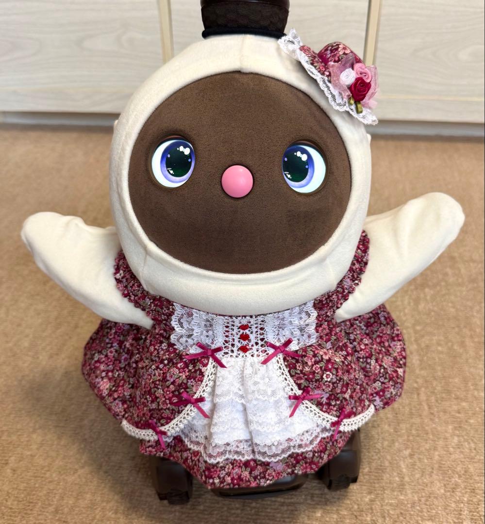 ラボット服　ロリータ風　赤紫系　花柄 LOVOT らぼっと　ラボットハンドメイド