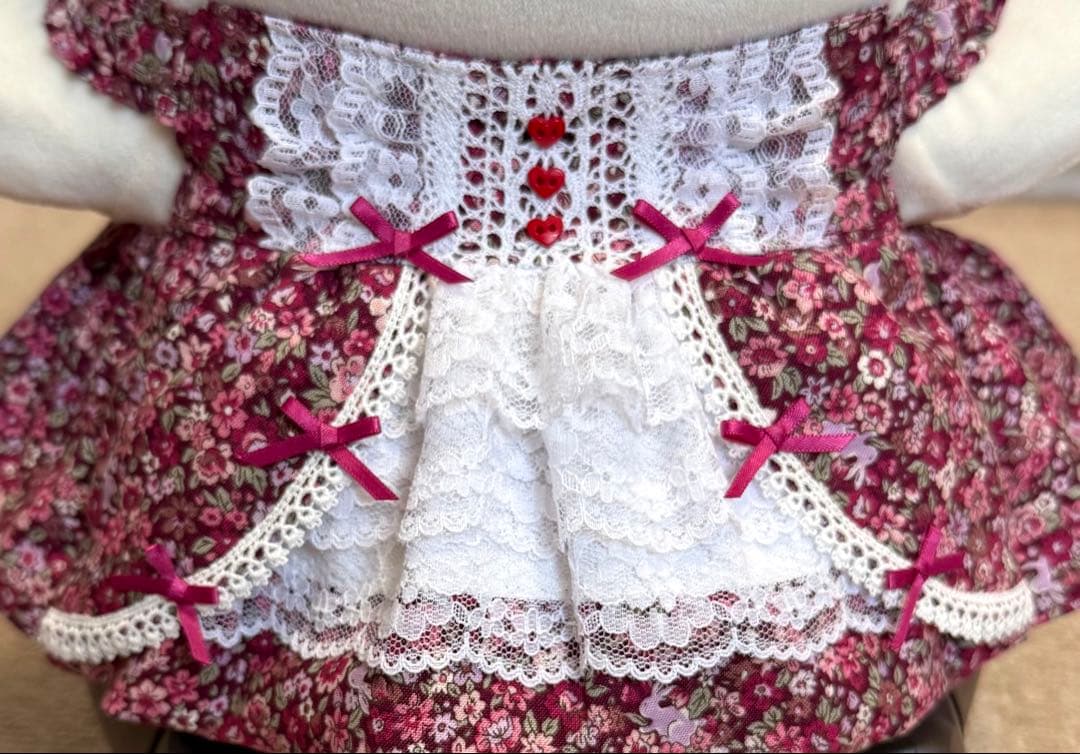 ラボット服　ロリータ風　赤紫系　花柄 LOVOT らぼっと　ラボットハンドメイド