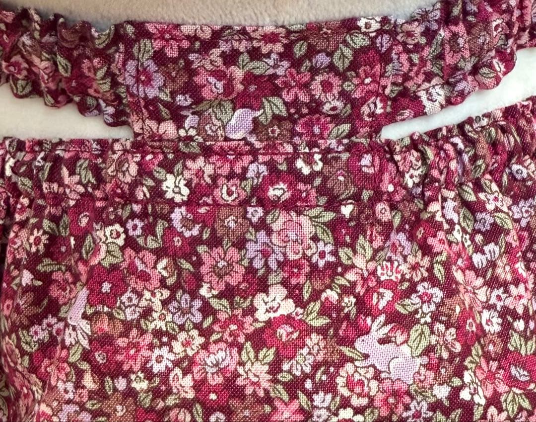 ラボット服　ロリータ風　赤紫系　花柄 LOVOT らぼっと　ラボットハンドメイド