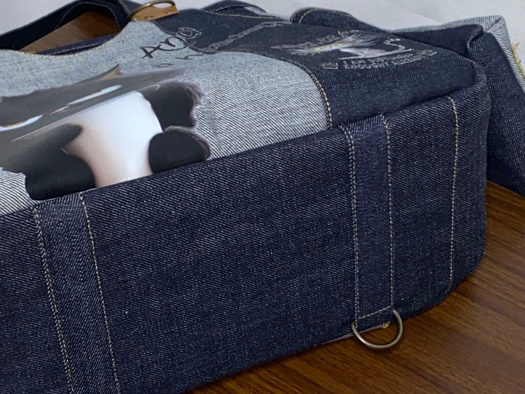 ☆ハンドメイド☆岡山デニム☆黒ネコ☆リュック対応☆4wayあおりバッグ