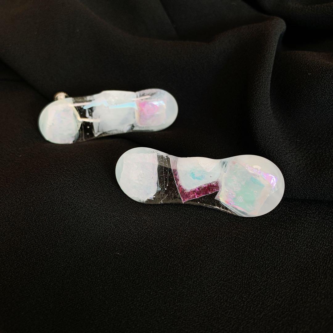 手作りガラス×シルバー耳クリップ：シンプルでありながら個性が光る一品