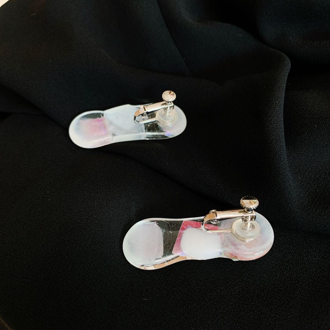 手作りガラス×シルバー耳クリップ：シンプルでありながら個性が光る一品