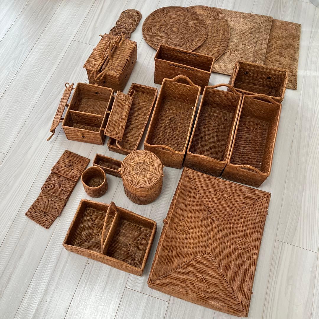 天然素材 バリ島アタ製品　バスケット　カゴ　ランチョンマット他　全25点セット