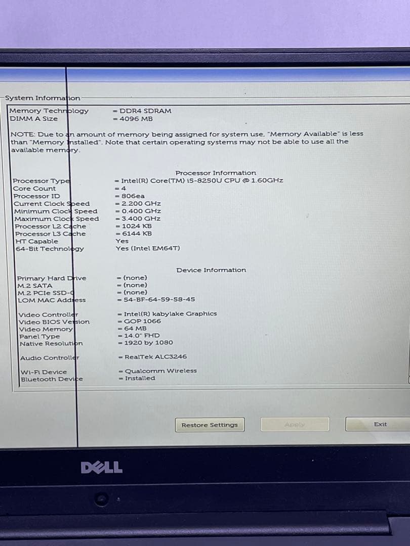 (ジャンク)DELL Inspiron 7472 i5-8250U 4GB