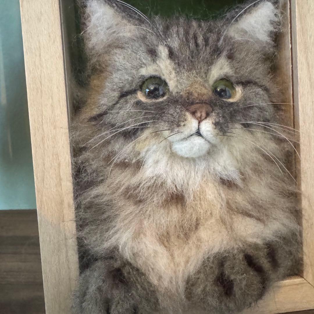 羊毛フェルト猫 キジ猫(ロングコート)BOXフレーム