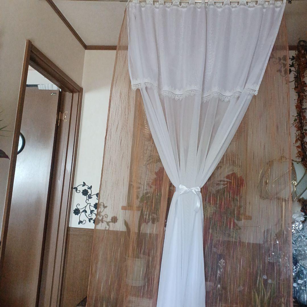 カフェカーテン【Ajun様オーダー品　オーガンジー&ボイルレース2枚重トリム】