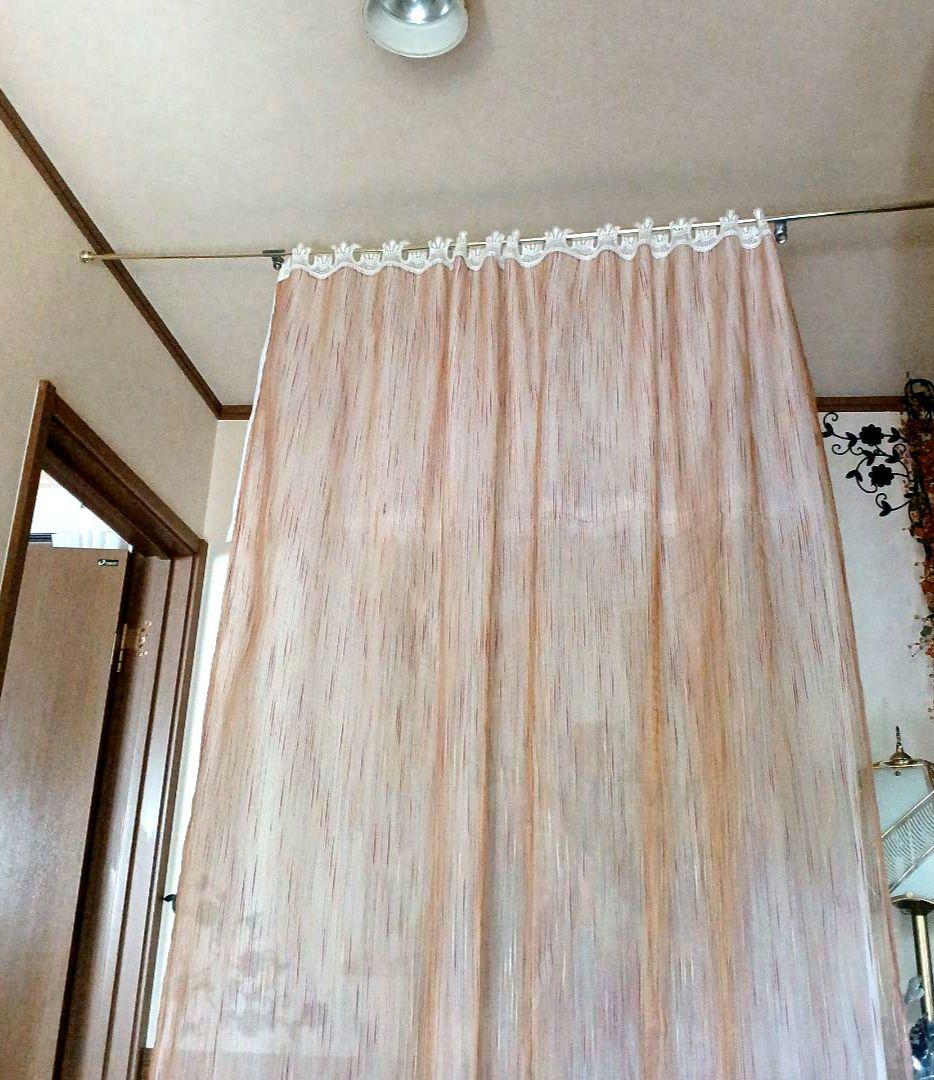 カフェカーテン【Ajun様オーダー品　オーガンジー&ボイルレース2枚重トリム】