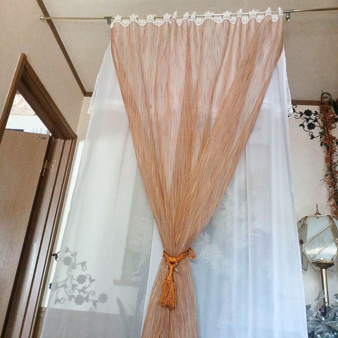 カフェカーテン【Ajun様オーダー品　オーガンジー&ボイルレース2枚重トリム】