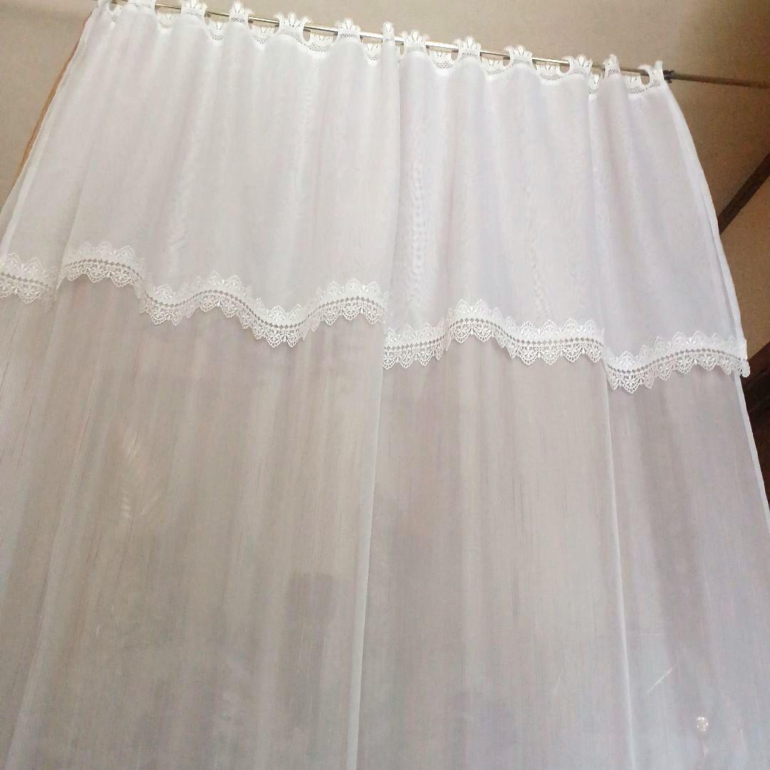 カフェカーテン【Ajun様オーダー品　オーガンジー&ボイルレース2枚重トリム】