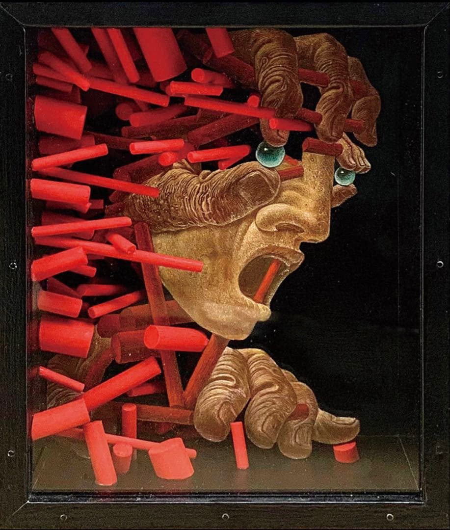 作田富幸「吠 howling」 水彩 コラージュ 2009年