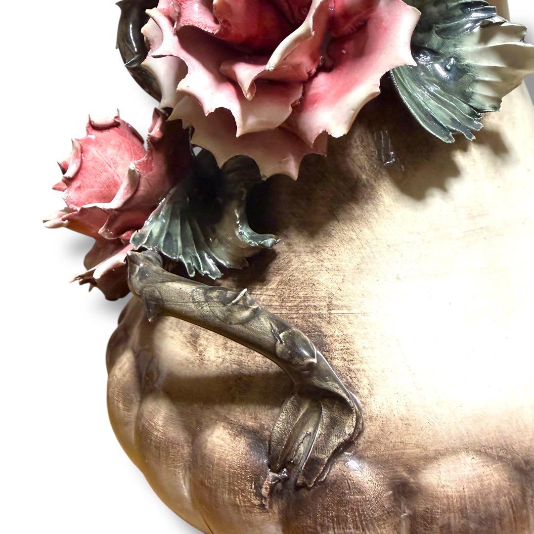 《ヴィンテージ》イタリア製 カポディモンテ 陶花薔薇 花瓶