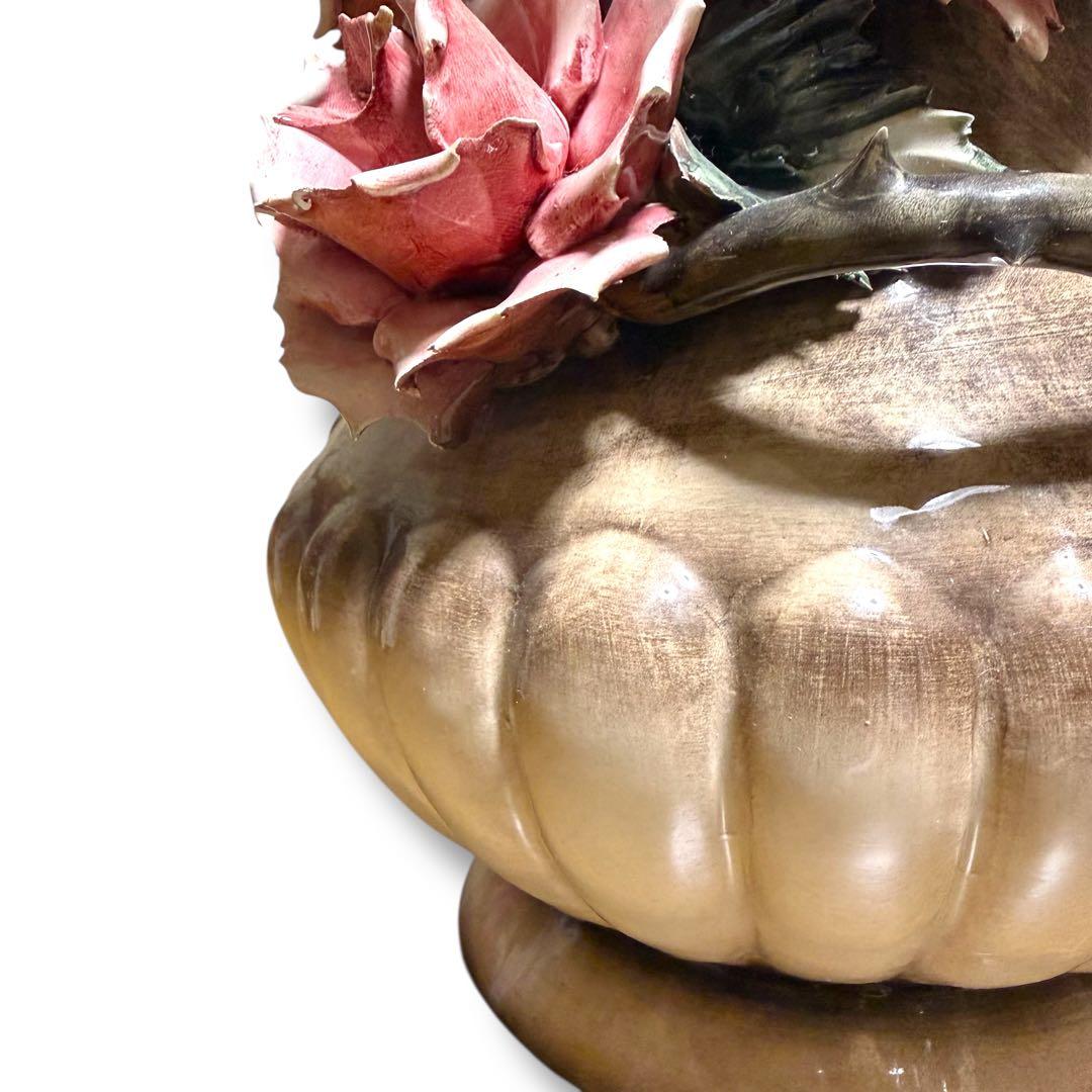 《ヴィンテージ》イタリア製 カポディモンテ 陶花薔薇 花瓶