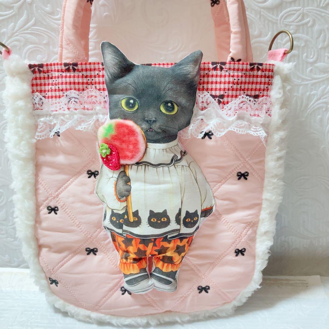 ゆ*ら様 BIG黒猫バミちゃんころりんトートバッグ　コヤンイサムチョン　リボン刺