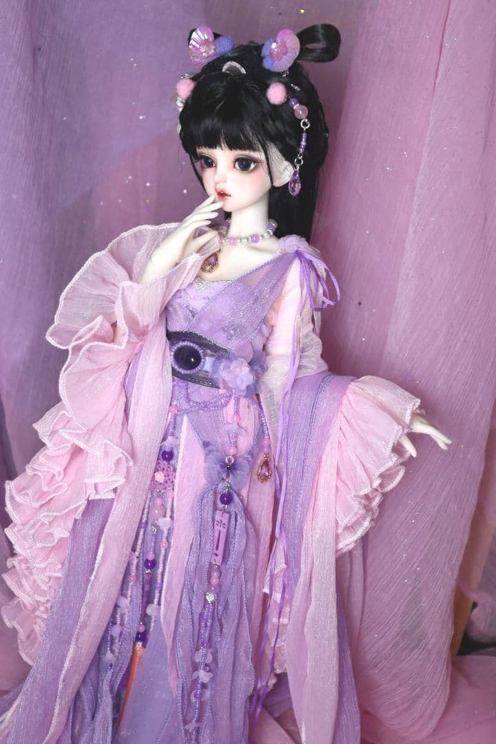 WN10 BJD ドール 衣装 漢服 中華風 紫蝶 4点セット ハンドメイド