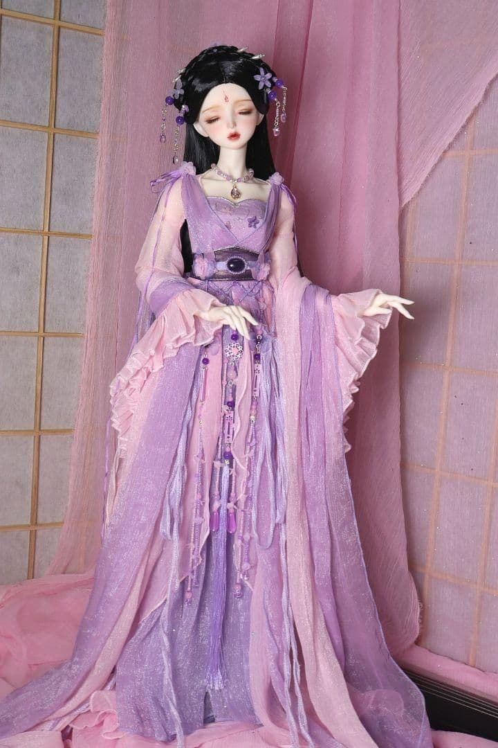 WN10 BJD ドール 衣装 漢服 中華風 紫蝶 4点セット ハンドメイド