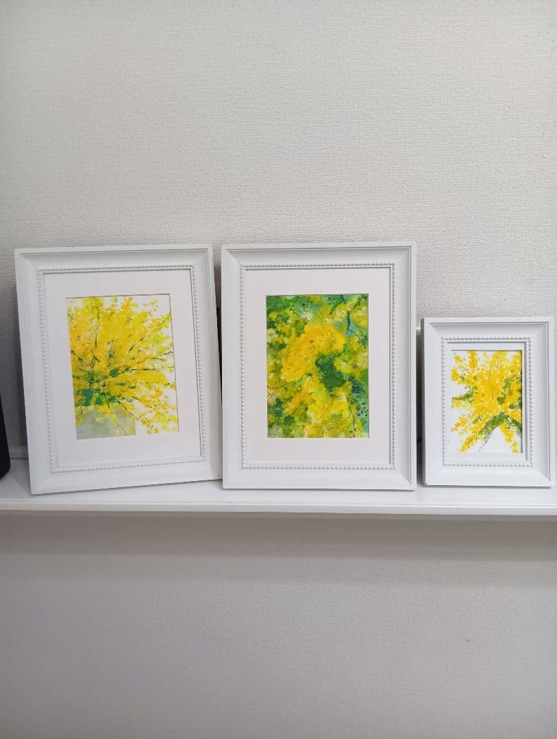 ミモザ　オイルパステル原画　2Lサイズ　【額付き】