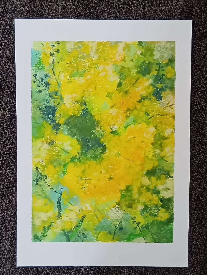 ミモザ　オイルパステル原画　2Lサイズ　【額付き】