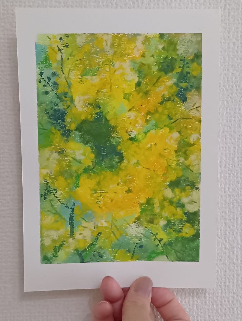ミモザ　オイルパステル原画　2Lサイズ　【額付き】