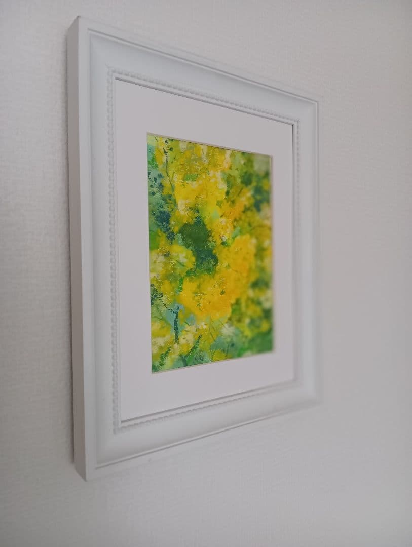 ミモザ　オイルパステル原画　2Lサイズ　【額付き】