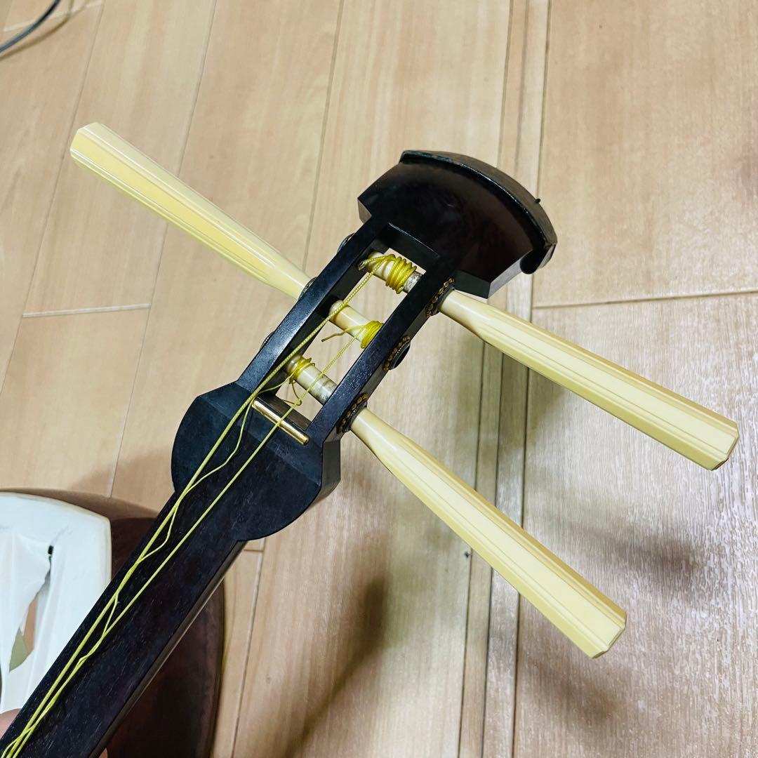 三味線 紅木　子持ち綾杉　金細 細棹　現状品