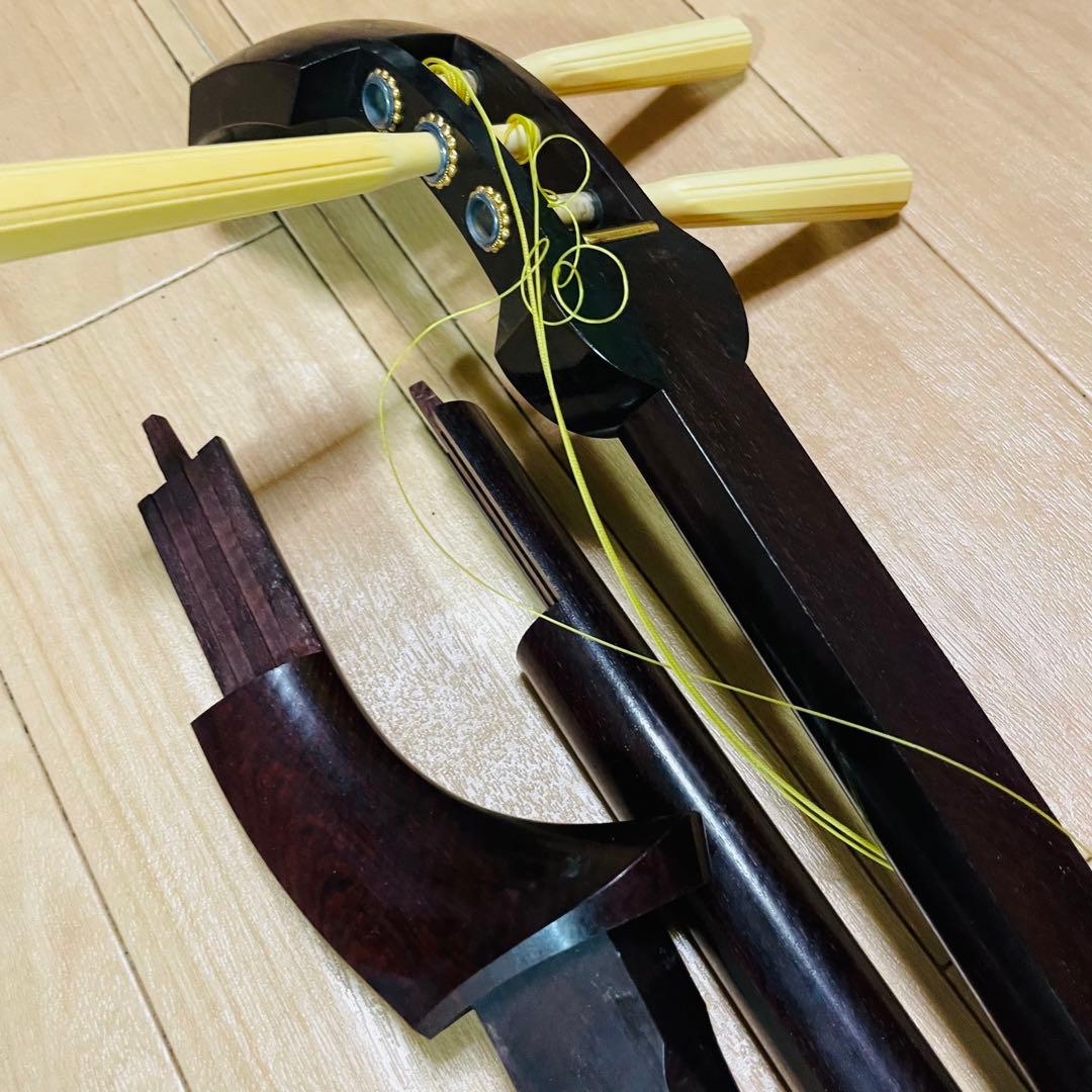三味線 紅木　子持ち綾杉　金細 細棹　現状品