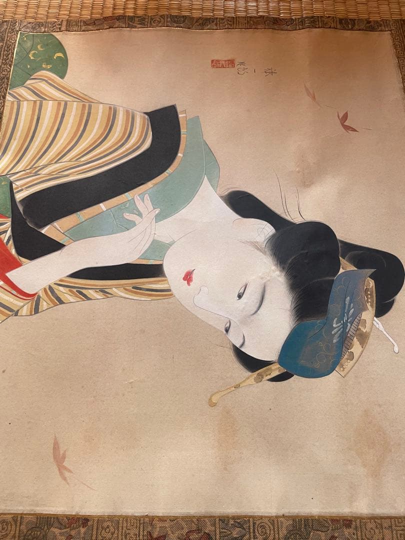 女性の肖像画 掛軸　掛け軸 林一夢作 美人画 エジプト風表具　珍品