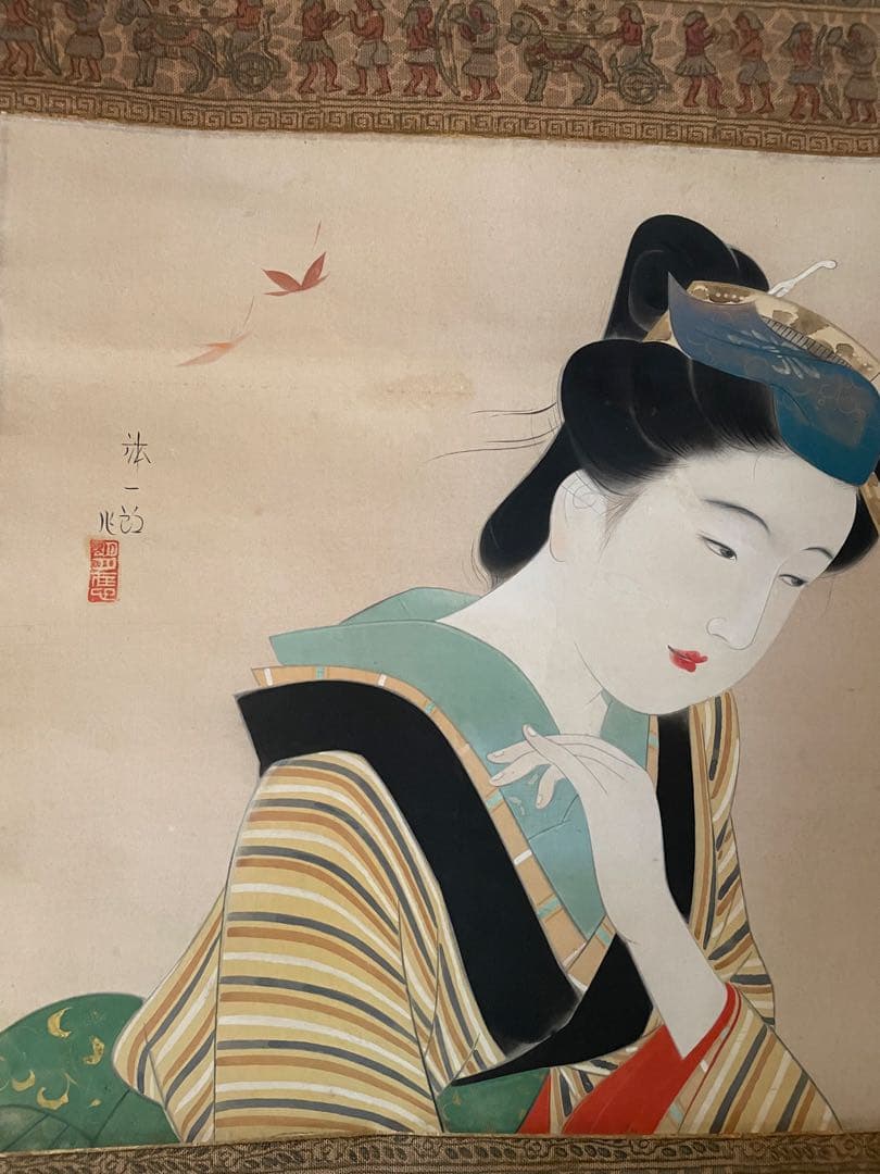 女性の肖像画 掛軸　掛け軸 林一夢作 美人画 エジプト風表具　珍品