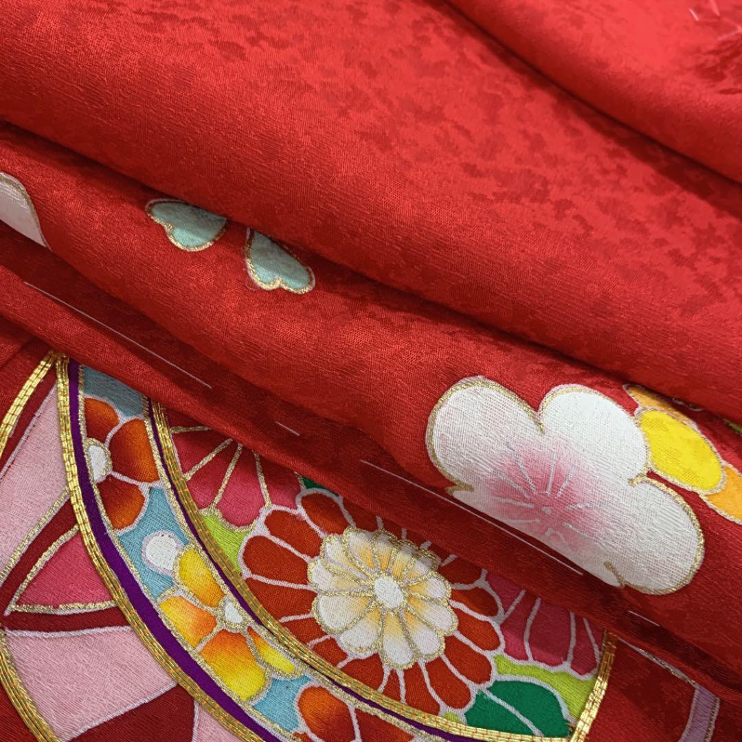 正絹 七歳祝い着 鈴に菊と桜 金駒刺繍 七五三(新品)