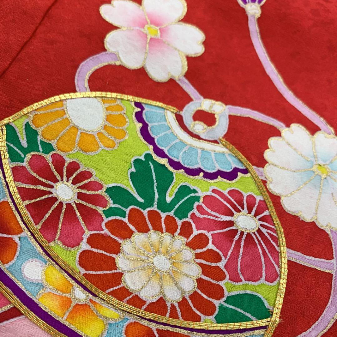 正絹 七歳祝い着 鈴に菊と桜 金駒刺繍 七五三(新品)