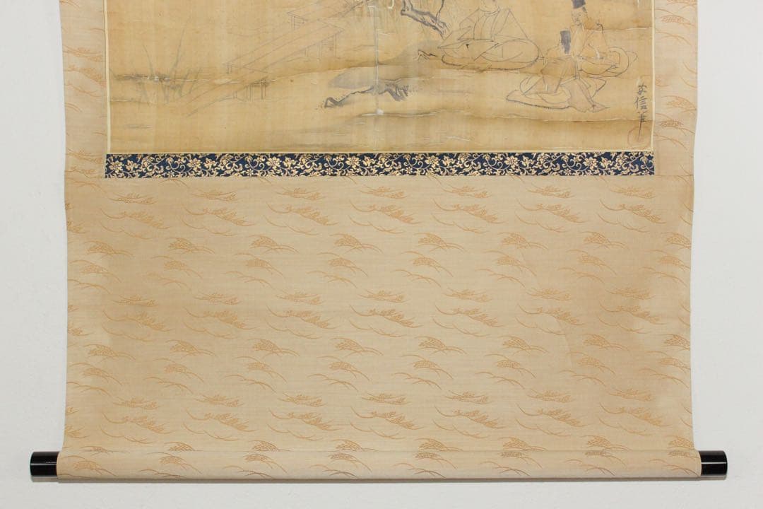 No5613 掛軸　狩野安信　人物図　絹本淡彩　日本画　大和絵　古画　送料無料