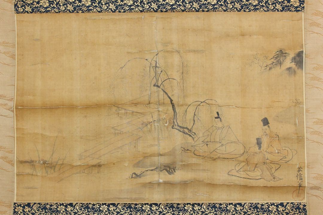 No5613 掛軸　狩野安信　人物図　絹本淡彩　日本画　大和絵　古画　送料無料