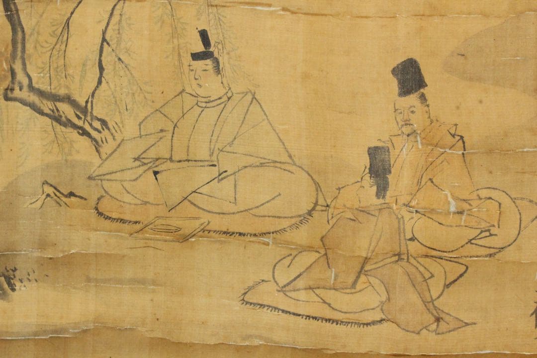 No5613 掛軸　狩野安信　人物図　絹本淡彩　日本画　大和絵　古画　送料無料