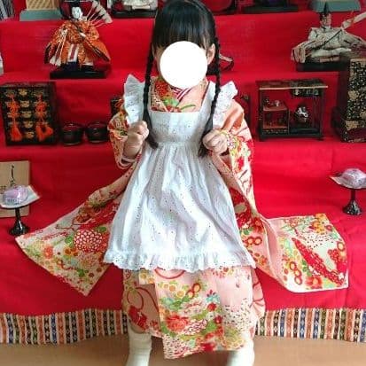 七五三　３歳　4歳　女の子　アンティーク　着物　正絹　ひな祭り　女児　三才