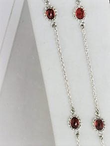 【シルバー925ロングネックレス】レッド5オーバルカット5ｍｍ