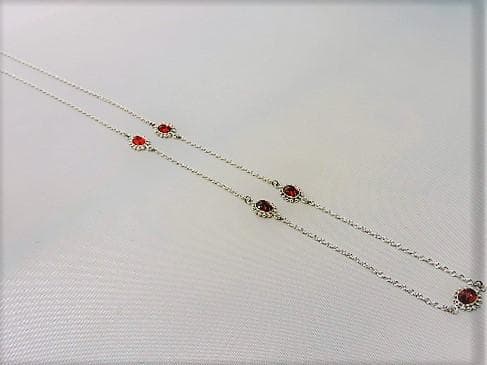 【シルバー925ロングネックレス】レッド5オーバルカット5ｍｍ