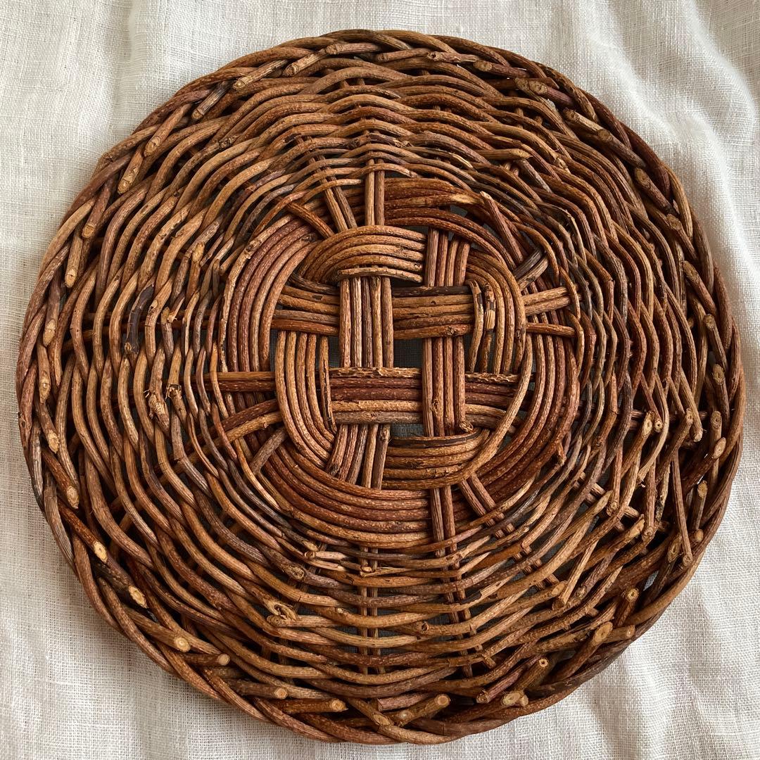 あけび　丸皿　丸トレイ　丸かご　小　古道具