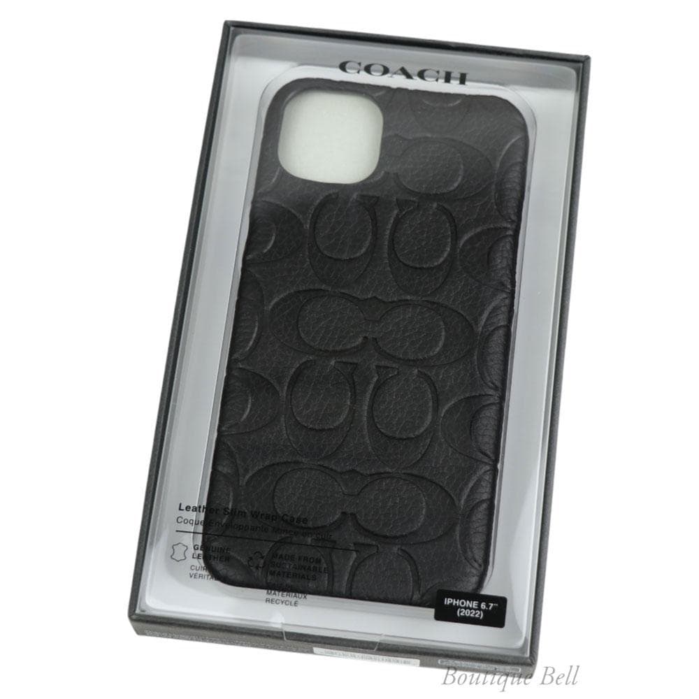 【コーチ】エンボスド Cロゴ型押しレザー iPhone14Plusケース 黒