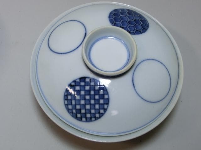 蓋茶碗■吸物碗 5客セット（江戸後期～明治期）丸窓幾何学模様紋 洸春 蓋物 骨董