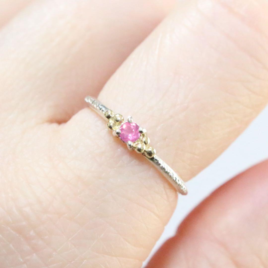 ホットなピンクが大人可愛い！アヤナスピネルK10粒々ミル打ちシルバーリング10号