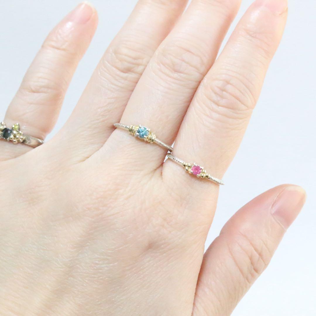 ホットなピンクが大人可愛い！アヤナスピネルK10粒々ミル打ちシルバーリング10号